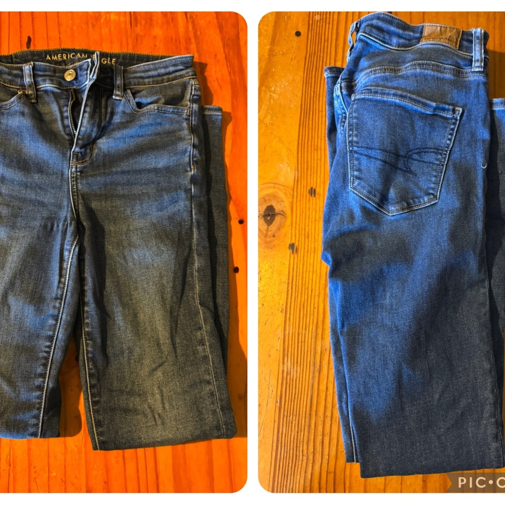 American Eagle Outfitters Women's Dark Blue Cropped Jeans